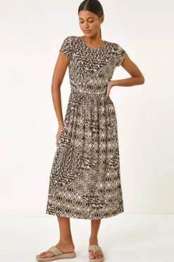 Roman Black Abstract Print Midi Dress
