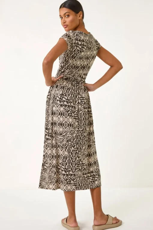 Roman Black Abstract Print Midi Dress