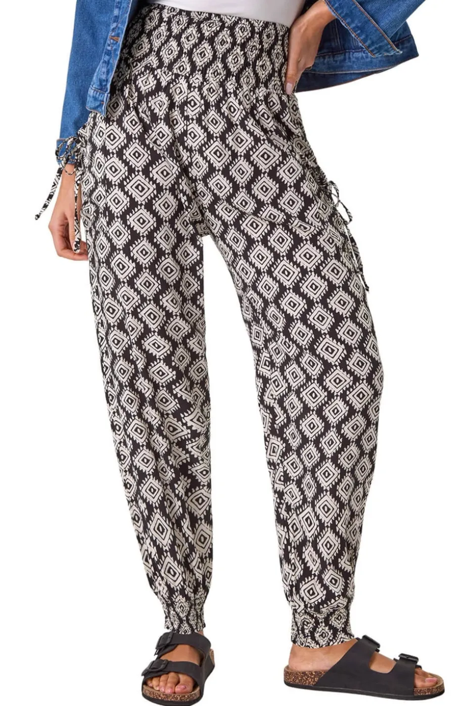 Roman Black Abstract Tie Pocket Trousers