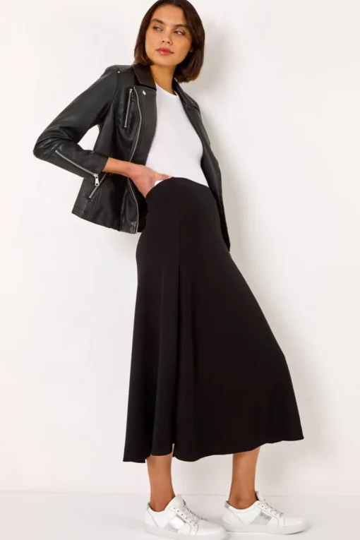 Roman Black A-Line Pull On Stretch Skirt