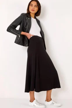 Roman Black A-Line Pull On Stretch Skirt