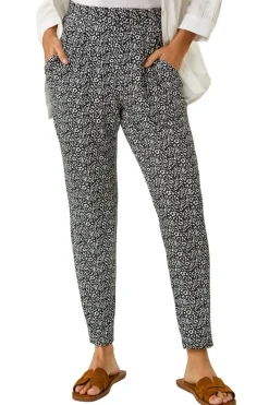 Roman Black Animal Print Hareem Stretch Straight Trouser