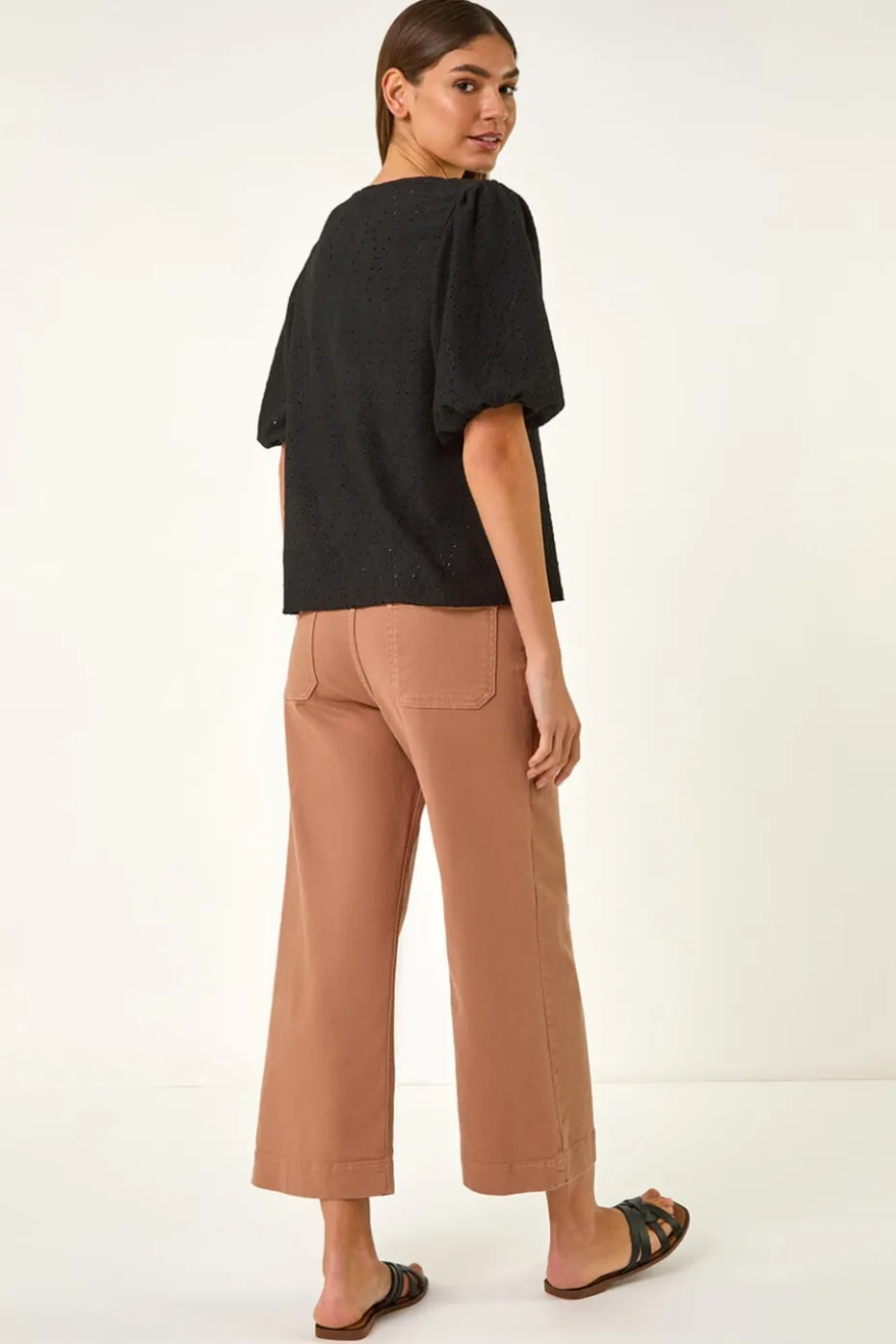 Roman Black Broderie Puff Sleeve Top