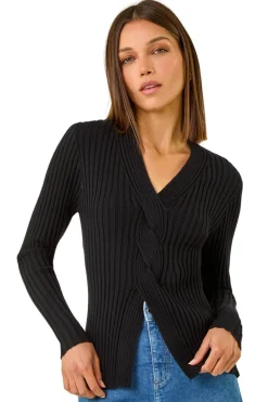 Roman Black Cable Split Detail Rib Jumper