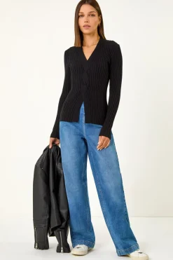 Roman Black Cable Split Detail Rib Jumper