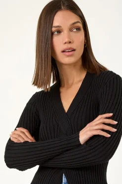 Roman Black Cable Split Detail Rib Jumper