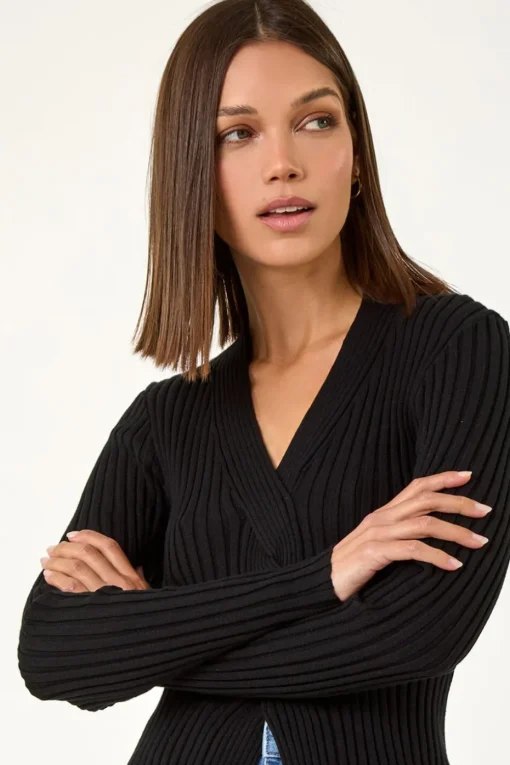 Roman Black Cable Split Detail Rib Jumper