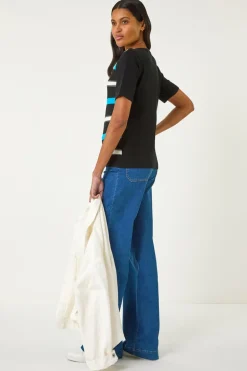 Roman Black Colour Block Stripe Knit Top