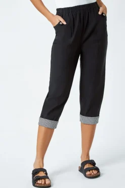Roman Black Contrast Detail Cropped Stretch Trousers