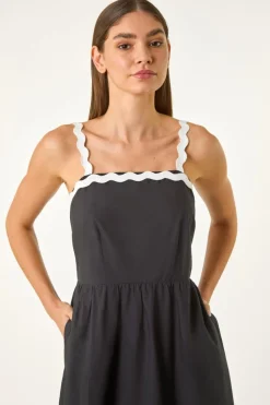 Roman Black Contrast Ric Rac Midi Dress