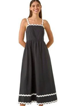 Roman Black Contrast Ric Rac Midi Dress