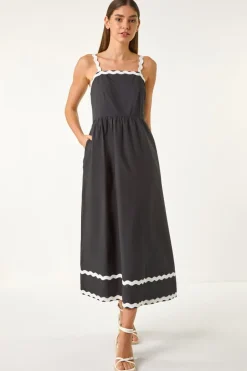 Roman Black Contrast Ric Rac Midi Dress