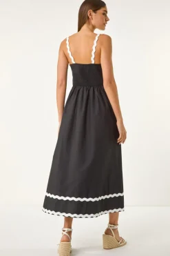 Roman Black Contrast Ric Rac Midi Dress