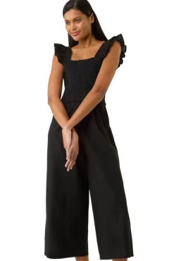 Roman Black Cotton Linen Blend Frill Jumpsuit
