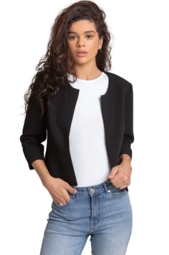 Roman Black Cropped Bolero Tailored Jaquard Jacket Wedding Shrug Fitted Blazer