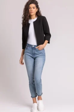 Roman Black Cropped Bolero Tailored Jaquard Jacket Wedding Shrug Fitted Blazer