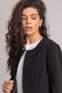 Roman Black Cropped Bolero Tailored Jaquard Jacket Wedding Shrug Fitted Blazer