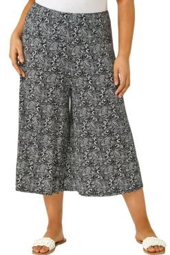 Roman Black Curve Abstract Print Culottes