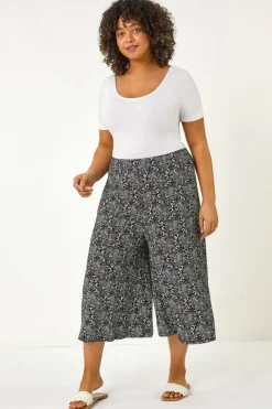 Roman Black Curve Abstract Print Culottes
