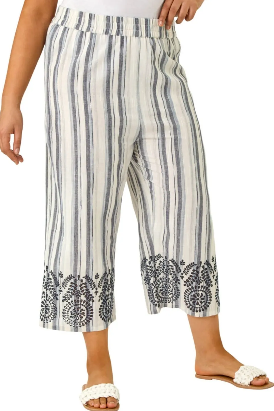 Roman Black Curve Cropped Broderie Trousers