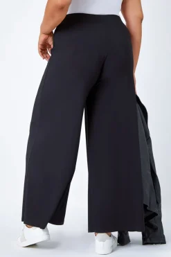 Roman Black Curve Elastic Waist Wide Leg Trousers