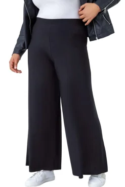 Roman Black Curve Elastic Waist Wide Leg Trousers