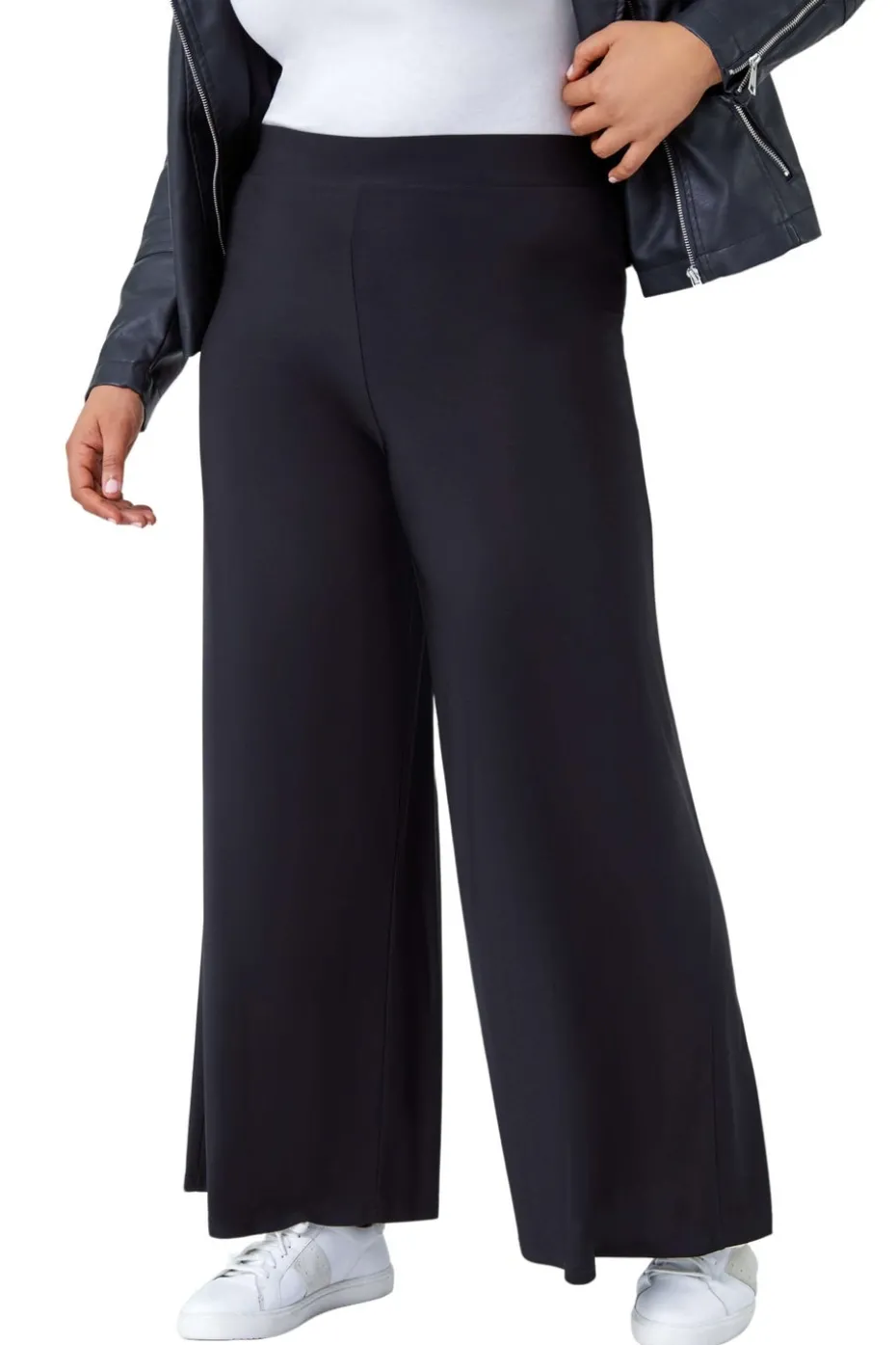 Roman Black Curve Elastic Waist Wide Leg Trousers