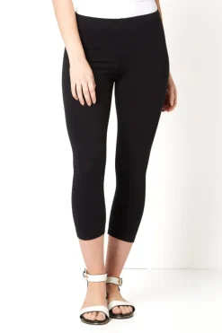 Roman Black Curve Plain Elastic Waist Cropped Leggings