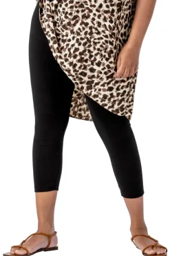 Roman Black Curve Plain Elastic Waist Cropped Leggings