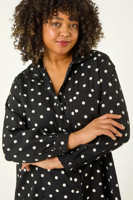 Roman Black Curve Spot Print Button Shirt