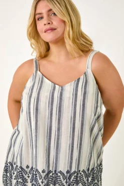 Roman Black Curve Strappy Broderie Hem Vest