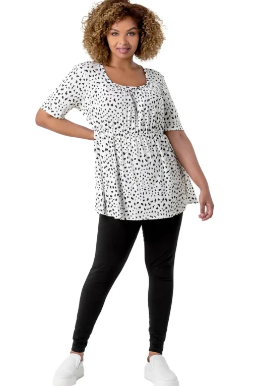 Roman Black Curve Stretch Plain Elastic Waist Leggings