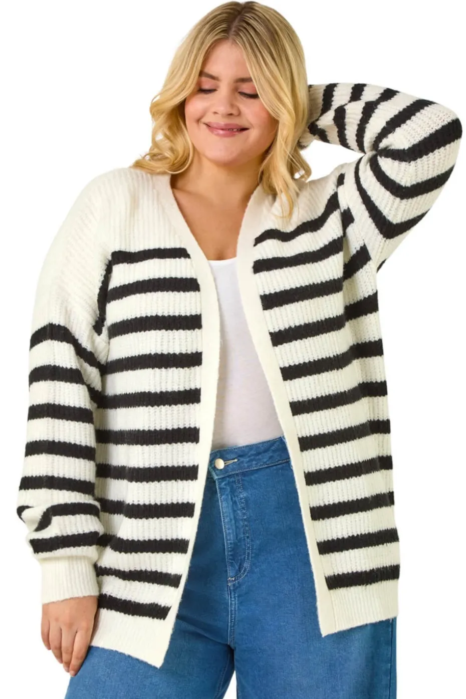 Roman Black Curve Stripe Edge to Edge Cardigan