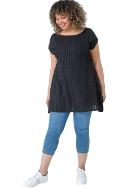Roman Black Curve Textured Short Sleeve T-Shirt
