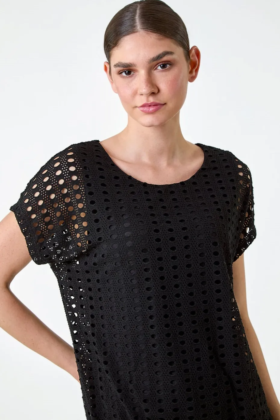 Roman Black Cut Out Detail Stretch Top