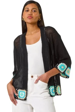 Roman Black Edge Crochet Hem Knit Cardigan