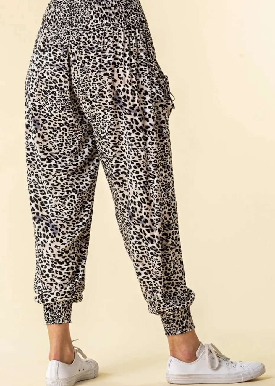 Roman Black Elastic Waist Animal Hareem Lounge Pants