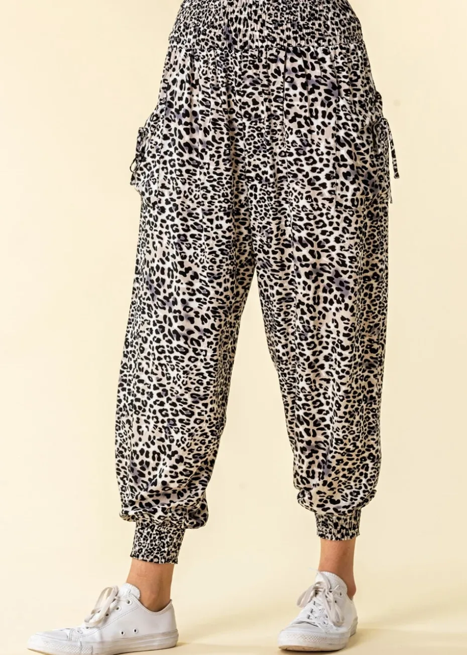 Roman Black Elastic Waist Animal Hareem Lounge Pants