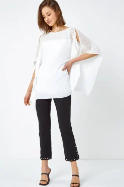 Roman Black Elastic Waist Stud Detail Cropped Trouser