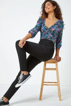 Roman Black Elastic Waist Stretch Jean Trouser