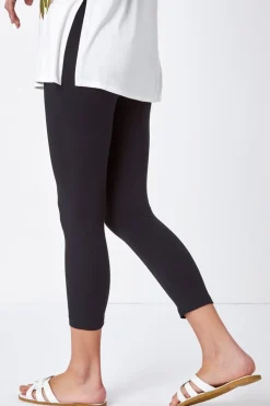 Roman Black Elastic Waist Stretch Cropped Leggings