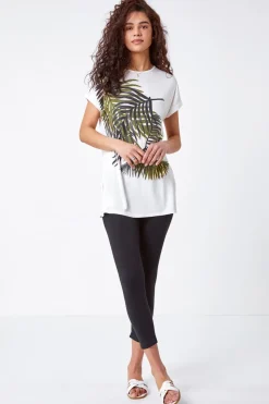 Roman Black Elastic Waist Stretch Cropped Leggings