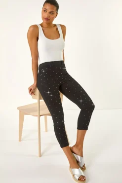 Roman Black Embellished Cropped Stretch Jeggings