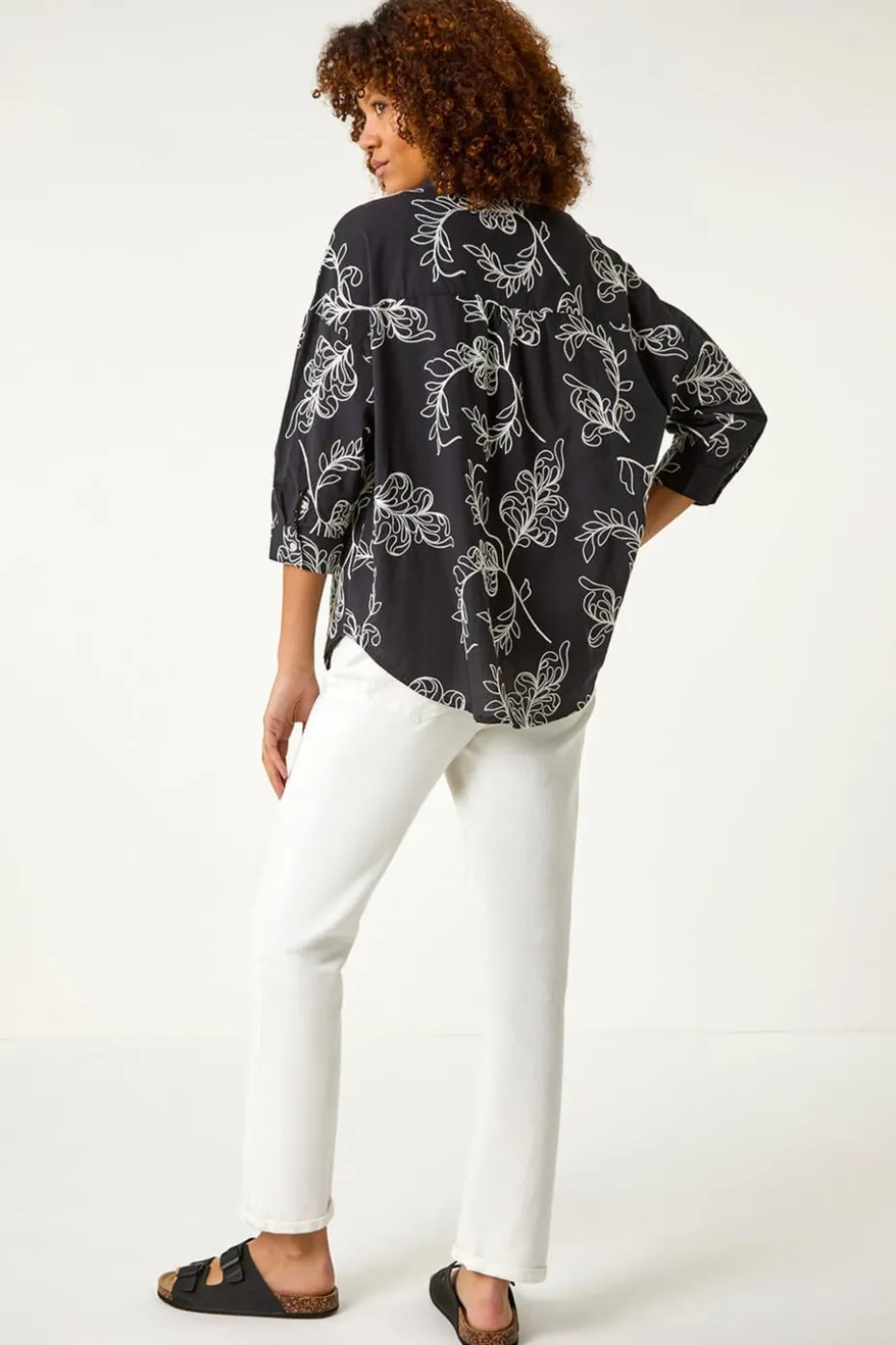 Roman Black Embroidered Floral Cotton Shirt