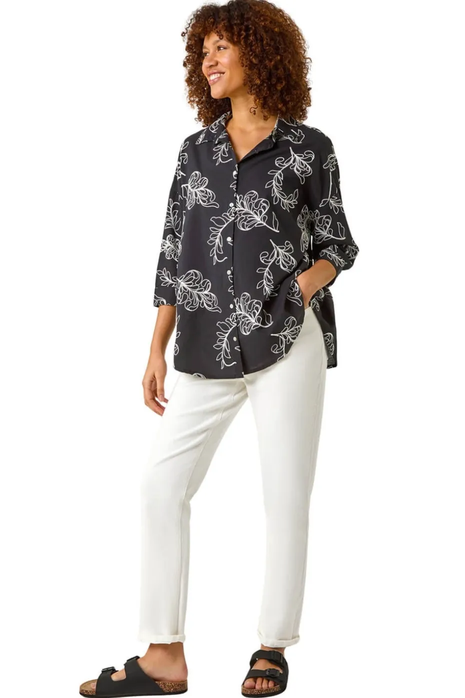 Roman Black Embroidered Floral Cotton Shirt
