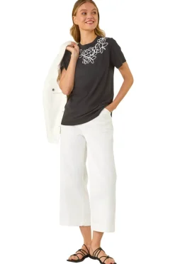 Roman Black Embroidered Stretch T-Shirt