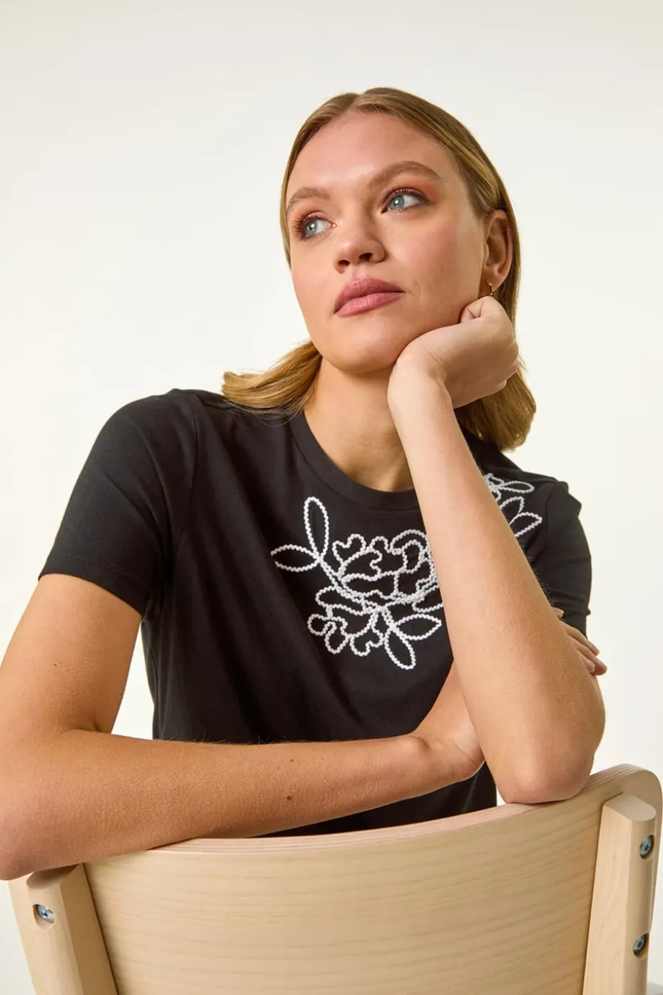 Roman Black Embroidered Stretch T-Shirt