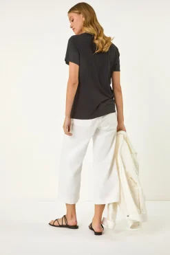 Roman Black Embroidered Stretch T-Shirt