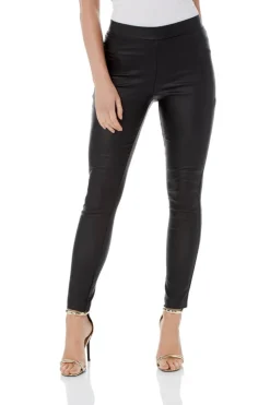 Roman Black Faux Leather Pull On Elastic Waist Trousers