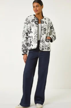 Roman Black Floral Print Cotton Jacket